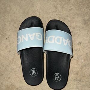 Daddy Gang Black and Light Blue Slide Sandals